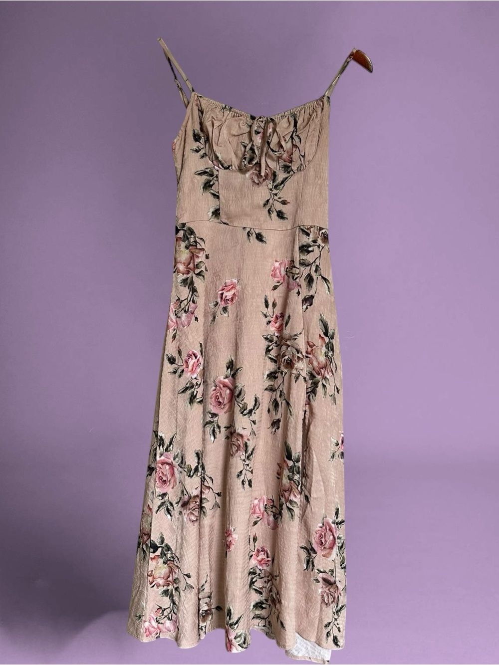 Lush Floral Rose Vintage Cottagecore Taupe Beige Sundress Size Small